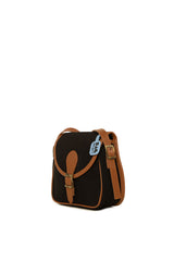 Siyah Kapaklı Deri Garnili Keten Çanta