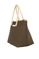 Kahverengi Dikiş Desenli Büyük Tote Çanta