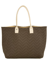 Kahverengi Dikiş Desenli Büyük Tote Çanta
