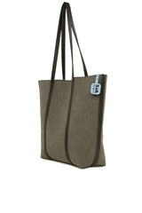 Gri Deri Askı Garnili Büyük Nubuk Çanta