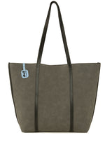 Gri Deri Askı Garnili Büyük Nubuk Çanta