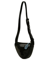 Siyah Askı Detaylı Oval Rugan Kapaklı Baget