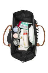 Siyah Baby Bag Baskılı Garnili Anne Bebek Çantası