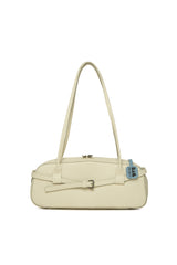 Krem Gerçek Deri Kemerli İnce Askılı Çanta