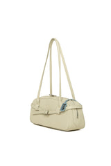 Krem Gerçek Deri Kemerli İnce Askılı Çanta
