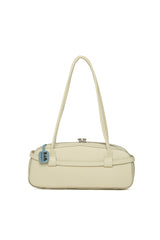 Krem Gerçek Deri Kemerli İnce Askılı Çanta