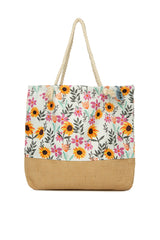 Pembe Baskılı Jüt Garnili Plaj Çantası