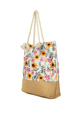 Pembe Baskılı Jüt Garnili Plaj Çantası