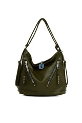 Haki Yumuşak Dokulu Çift Çapraz Fermuarlı Askılı ve Sır