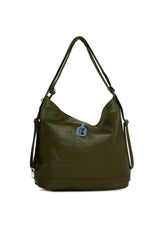 Haki Yumuşak Dokulu Çift Çapraz Fermuarlı Askılı ve Sır