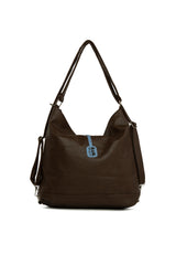 Kahverengi Yumuşak Dokulu Çift Çapraz Fermuarlı Askılı ve Sır