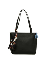 Siyah Üç Bölmeli Şallı Tote Çanta