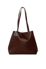 Bordo Yandan Çıtçıtlı İnce Askılı Tote Çanta
