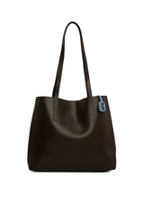 Kahverengi Yandan Çıtçıtlı İnce Askılı Tote Çanta