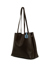 Kahverengi Yandan Çıtçıtlı İnce Askılı Tote Çanta