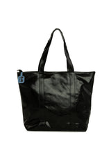 Siyah Trok Detaylı Kırışık Deri Büyük Tote Çanta