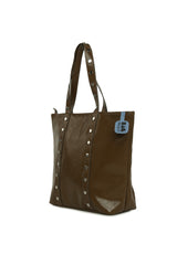 Vizon Trok Detaylı Kırışık Deri Büyük Tote Çanta