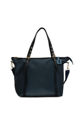 Lacivert Kemer Detaylı Saten Tote Çanta