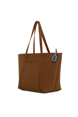 Taba Deri Şeritli Cepli Fermuarlı Nubuk Tote Çanta