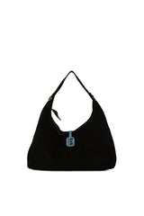 Siyah Hakiki Süet Deri Mini Salaş Omuz Çantası