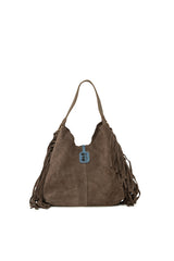 Vizon Hakiki Süet Deri Püsküllü Mini Salaş Çanta