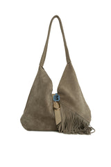 Vizon Hakiki Süet Deri Tokalı Püsküllü Büyük Salaş Çanta