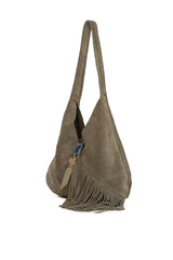 Vizon Hakiki Süet Deri Tokalı Püsküllü Büyük Salaş Çanta