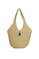 Krem Oval Kova Hasır Tote Çanta