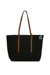 Siyah Kemer Detaylı Tote Hasır Çanta