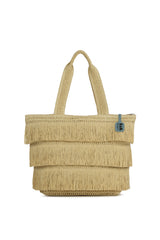 Krem Sıralı Püsküllü Tote Hasır Çanta