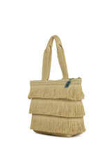 Krem Sıralı Püsküllü Tote Hasır Çanta