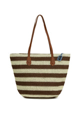 Kahverengi Çizgili Hasır Tote Çanta