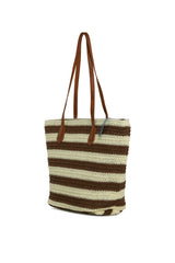 Kahverengi Çizgili Hasır Tote Çanta