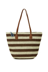 Kahverengi Çizgili Hasır Tote Çanta