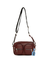 Bordo Çift Cepli Mini Oval Çanta