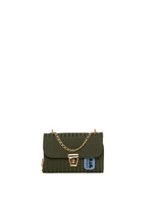 Haki Üç Bölmeli Çizgi Desenki Kapaklı Çanta