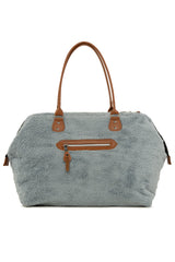 Gri Baby Bag Nakışlı Peluş Anne Bebek Çantası
