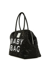 Siyah Baby Bag Nakışlı Kapitone Şişme Anne Bebek Çantası
