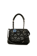Siyah Üçgen Nakışlı Üç Bölmeli Çanta