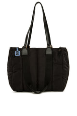 Siyah Çift Askılı Şişme Dik Nakışlı Büyük Çanta