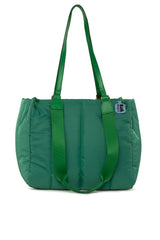 Yeşil Çift Askılı Şişme Dik Nakışlı Büyük Çanta