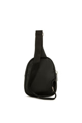 Siyah Mini Logolu Kalın Çift Fermuarlı Çapraz Çanta