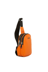 Turuncu Mini Logolu Kalın Çift Fermuarlı Çapraz Çanta