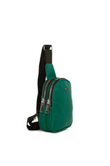 Yeşil Mini Logolu Kalın Çift Fermuarlı Çapraz Çanta