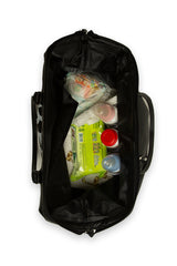 Siyah Baby Bag Baskılı Deri Anne Bebek Bakım Çantası