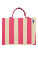 Fuşya Kalın Çizgili Kanvas Tote Büyük Çanta