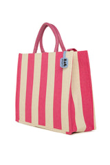 Fuşya Kalın Çizgili Kanvas Tote Büyük Çanta