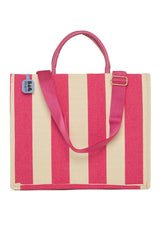 Fuşya Kalın Çizgili Kanvas Tote Büyük Çanta