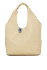 Krem Yandan Fermuarlı Büyük Omuz Çantası