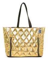 Altın Dik Çift Fermuarlı Şişme Rugan Çanta